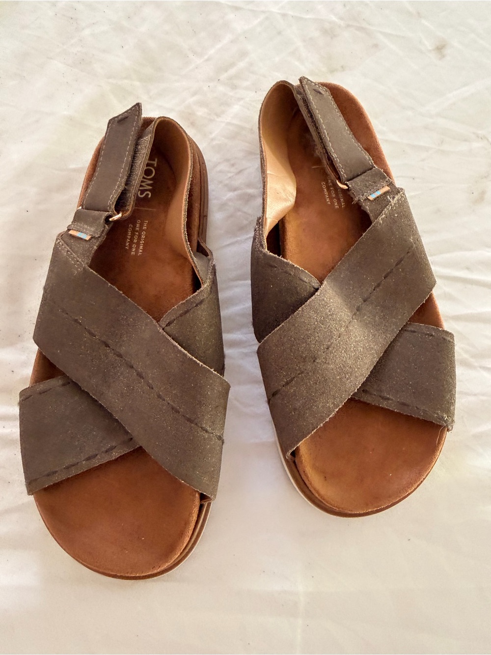 TOMS Women's Taupe Crisscross Leather Sandals